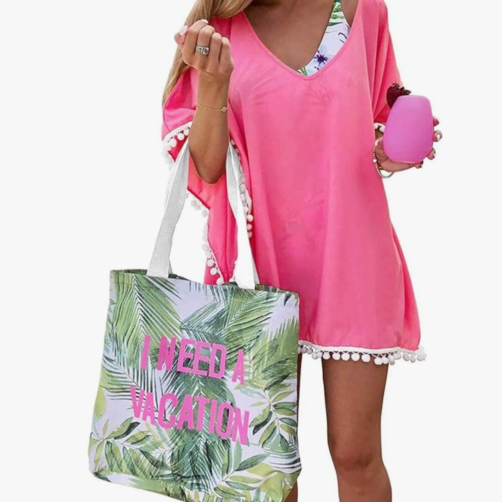 NWT Bubblegum Pink Bathing Suit Coverup with Pom Poms